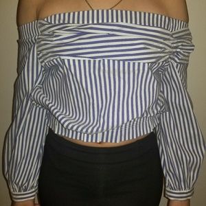 ZARA STRIPED OFF THE SHOULDER TOP